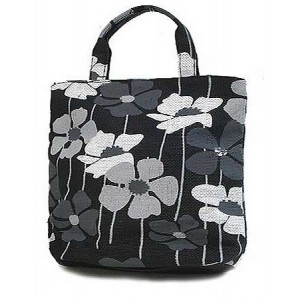 Black - White Floral Print Paper Straw Tote – 12 PCS - BG-ST825BK